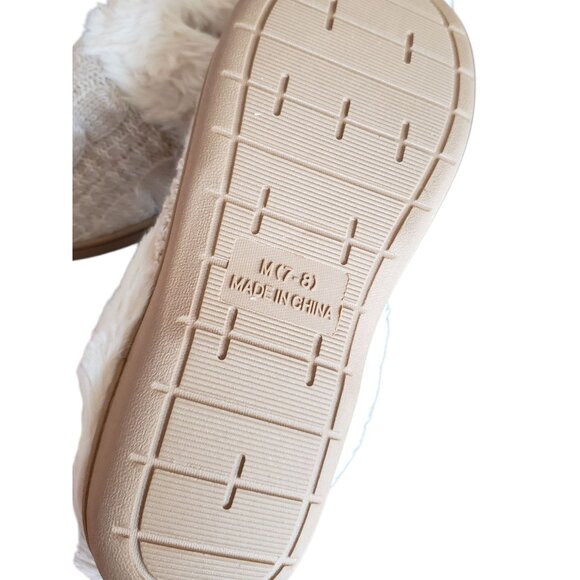 EZ Feet Cable Knit Faux Fur Lined Slippers Beige Size 7/8 - Picture 7 of 10